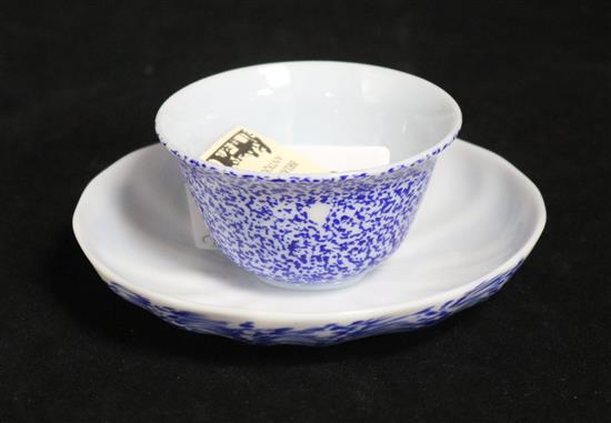 An 18th century Venetian powder blue glass teabowl and saucer, in imitation of Chinese export wares